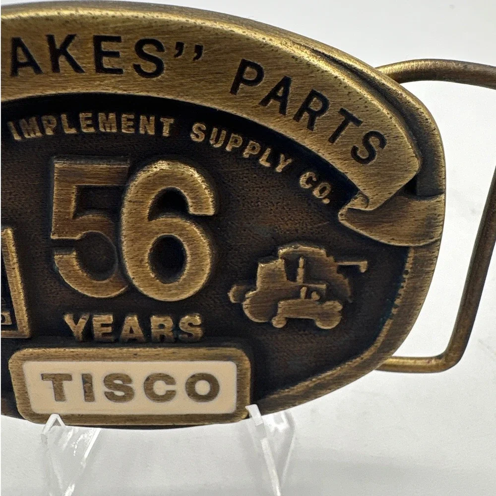 TISCO 56 Years Tractor Implement Supply Co Belt Buckle Vintage Farm Brass Tone